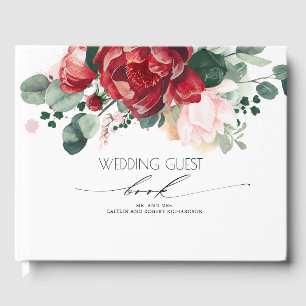 Livre D'or Mariage floral rouge vif et bourguignon