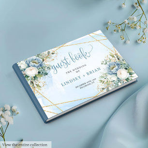 Livre D'or Mariage Floral Rustique Dusty Bleu Blanc Or