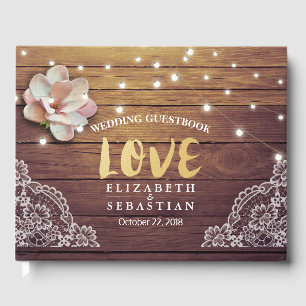 Livre d'or mariage Floral String Lights Wood Lace
