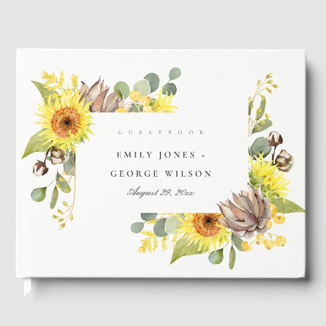 LIVRE D'OR MARIAGE FLORAL TOURNESOL EUCALYPTUS PIN RUSTIQUE (Recto)