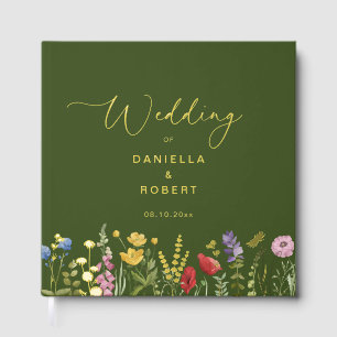Livre D'or Mariage floral vert aquarelle de fleurs sauvages