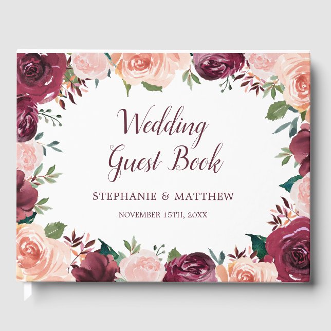 Livre D'or Mariage frontalier Rose Aquarelle Brousse Bourgogn (Recto)