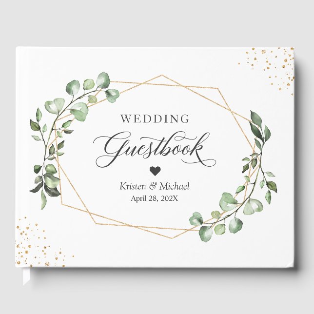 Livre D'or Mariage géométrique Feuille d'or Eucalyptus vert (Recto)