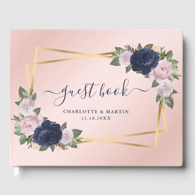 Livre D'or Mariage géométrique moderne Blush Navy Blue Gold (Recto)