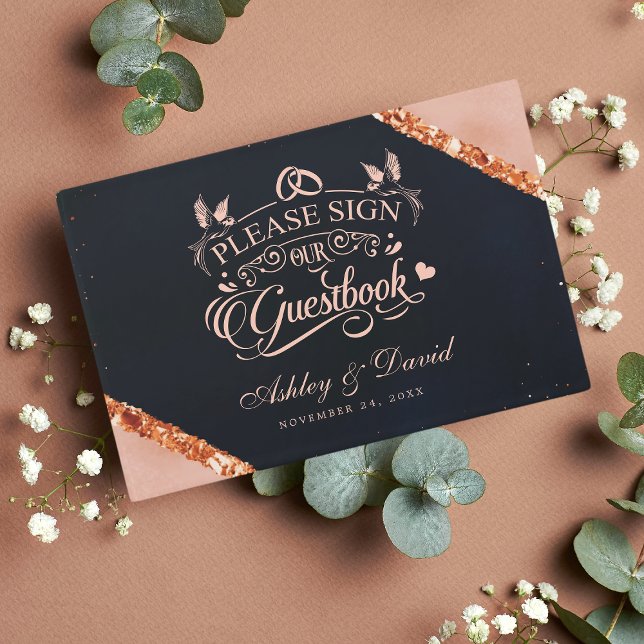 Livre D'or Mariage Géométrique Rose Pâle Cuivre et Navy (Créateur téléchargé)