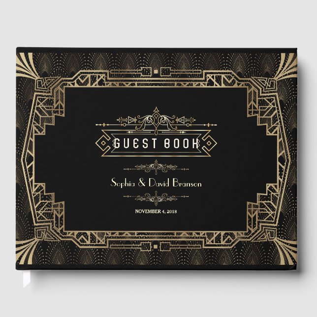 Livre D'or Mariage | Glam Art Déco Black Gatsby style années  (Recto)