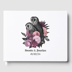 Livre D'or Mariage gothique aux hiboux floraux mauves