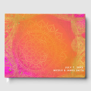 Livre D'or Mariage indien Mandala Pink Orange