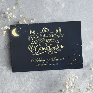 Livre D'or Mariage Lune Étoiles Bleu Minuit Céleste