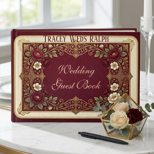 Livre D'or Mariage Luxe Art Nouveau Roses de Bourgogne