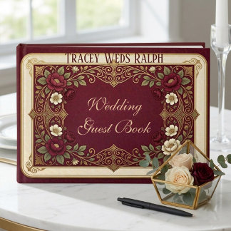 Livre D'or Mariage Luxe Art Nouveau Roses de Bourgogne
