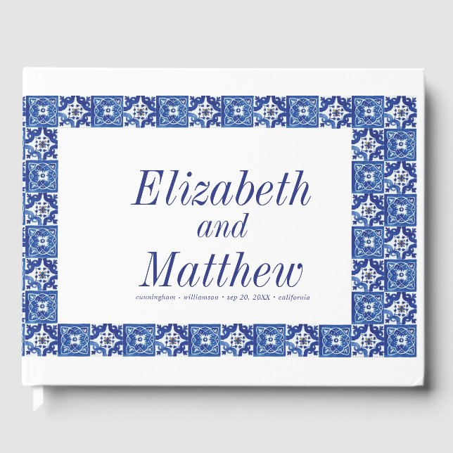 Livre D'or Mariage méditerranéen bleu moderne (Recto)