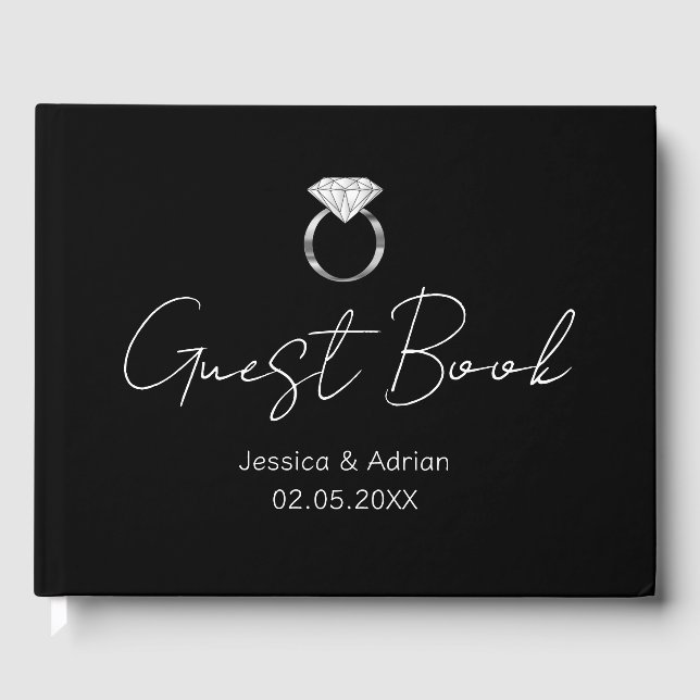 Livre D'or Mariage minimal d'anneau diamant en argent noir (Recto)