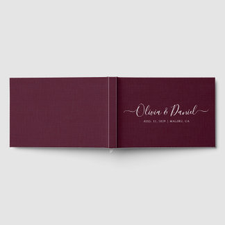 Livre D'or Mariage minimaliste écriture faux lin bordeaux rou