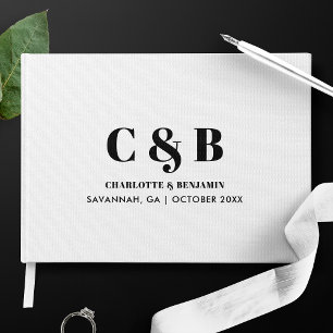Livre D'or Mariage minimaliste moderne blanc avec monogramme 