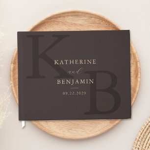 Livre D'or Mariage minimaliste moderne monogramme marron