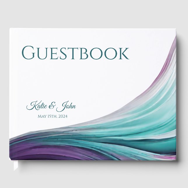 Livre D'or Mariage moderne Abstrait-violet et Turquoise- (Recto)