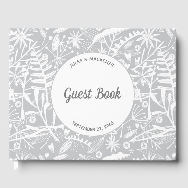 Livre D'or Mariage moderne Botanique gris argent (Recto)