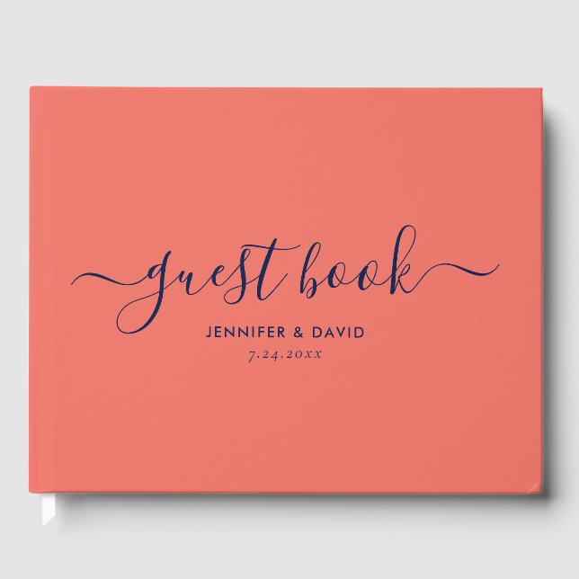 Livre d'or Mariage moderne Coral and Navy Blue (Recto)