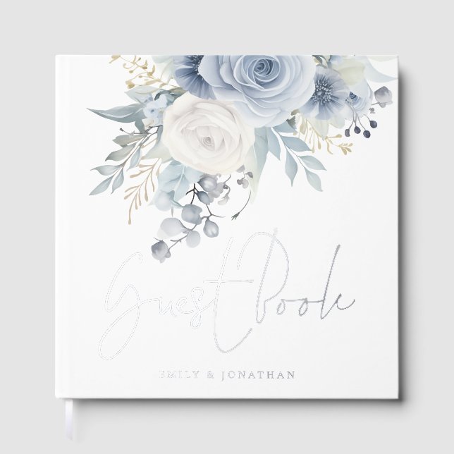 Livre D'or Mariage moderne Dusty Blue Florals (Recto)