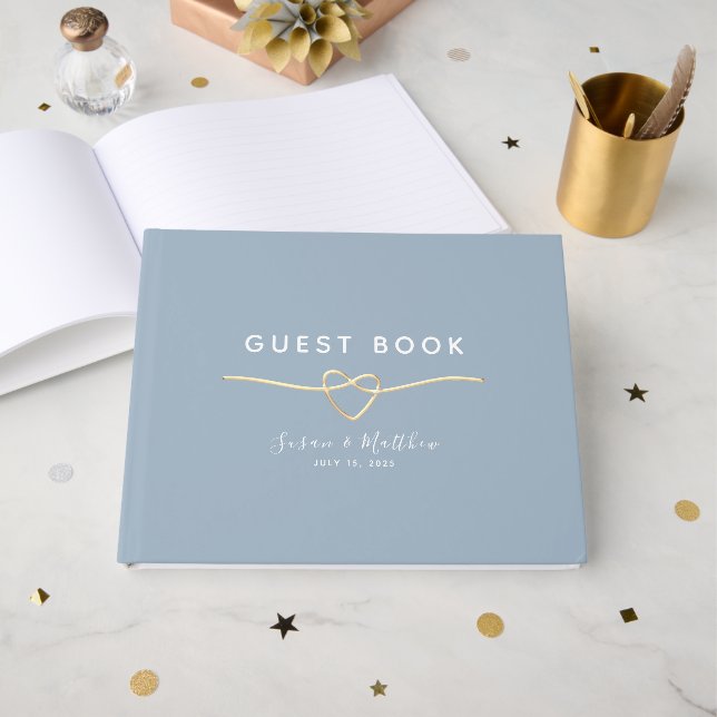 Livre D'or Mariage moderne Dusty Blue Gold (Recto ouvert)