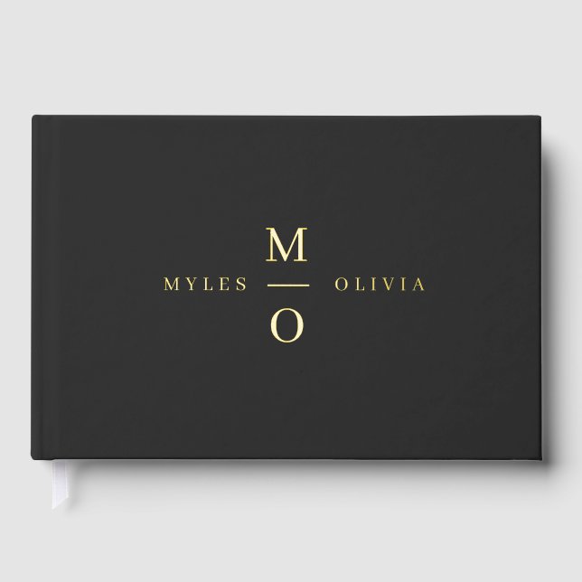 Livre D'or Mariage Monogram élégant noir et or (Recto)