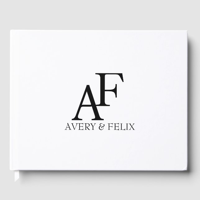 Livre D'or Mariage Monogram noir et blanc Elegant invité (Recto)