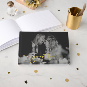 Livre D'or Mariage Monogramme minimaliste de script photo