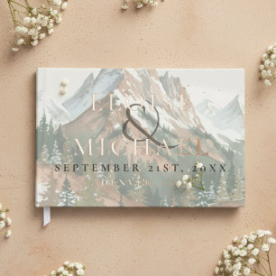 Livre D'or Mariage Montagne Aquarelle Rustique Cuivre Marron