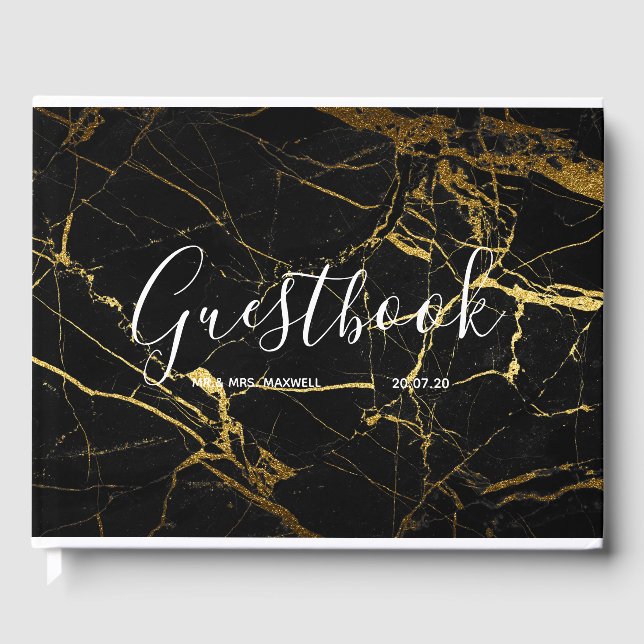 Livre d'or mariage | Noir Marbre Gold Chic (Recto)