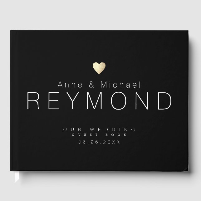 Livre D'or Mariage noir moderne minimaliste (Recto)