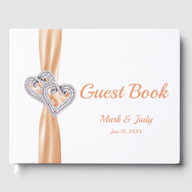 Livre d'or Mariage Orange Diamond Hearts (Recto)