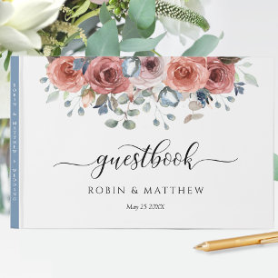 Livre D'or Mariage ou autre, bleu Dusty Blissful Floral