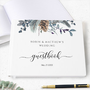 Livre D'or Mariage ou autre, Elegant Marine Bleu Rustique Flo