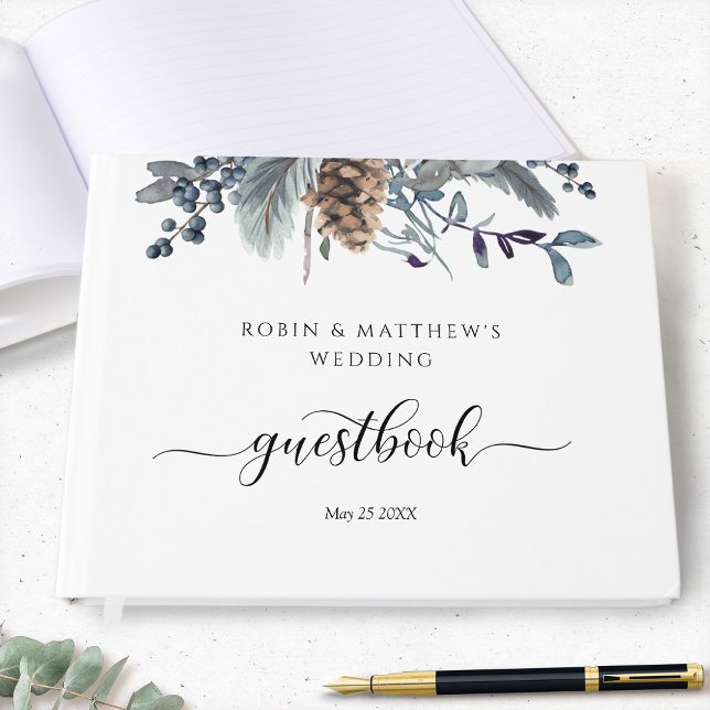 Livre D'or Mariage ou autre, Elegant Marine Bleu Rustique Flo (Créateur téléchargé)