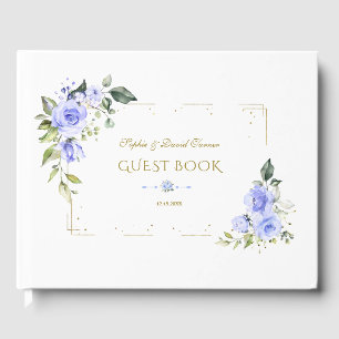 Livre D'or Mariage Parties scintillant  or Fleurs bleues