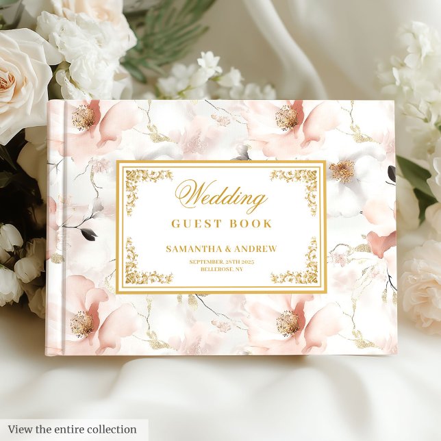 Livre d'or mariage pastel rose pastel moderne (Modern delicate pastel pink gold wedding guestbook)