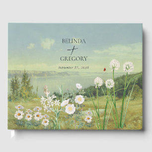 Livre D'or Mariage Paysage de montagne Fleur sauvage aquarell