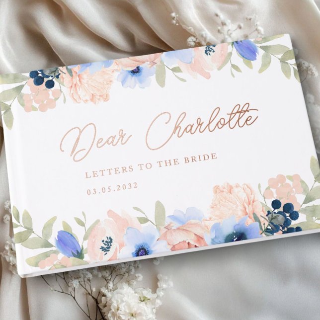 Livre D'or Mariage Peach Blue Blush (Peach Blue Blush Bridal Shower Foil Guest Book with your name and date.)