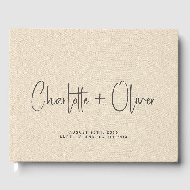 Livre D'or Mariage personnalisé Monogram Cream Faux Linen (Recto)