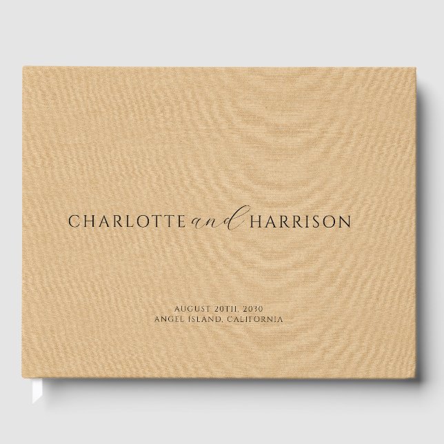 Livre D'or Mariage personnalisé Monogramme Tan Faux Linen (Recto)