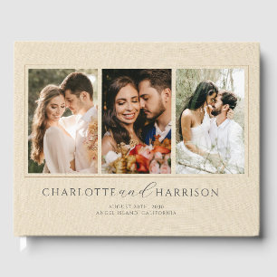 Livre D'or Mariage personnalisé Photo Cream Faux Linen