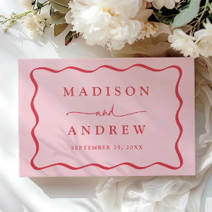 Livre D'or Mariage photo avec cadre ondulé rose et rouge mode