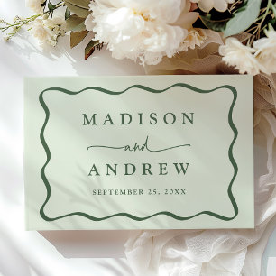 Livre D'or Mariage photo avec cadre vert ondulé moderne