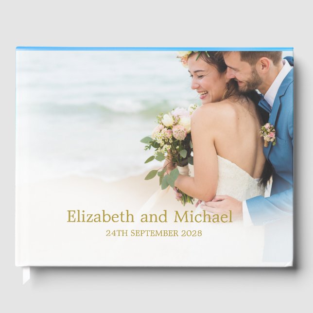 Livre D'or Mariage Photo Blue Beach Ocean Mariage élégant (Recto)
