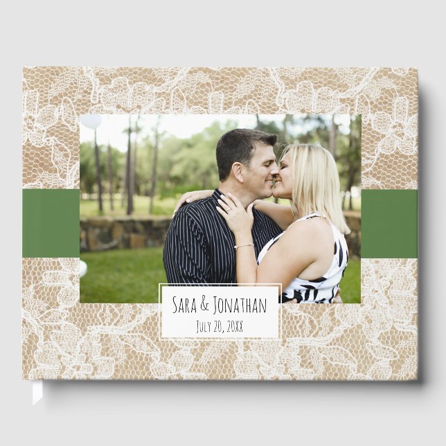Livre D'or Mariage photo Burlap et Lace Green (Recto)