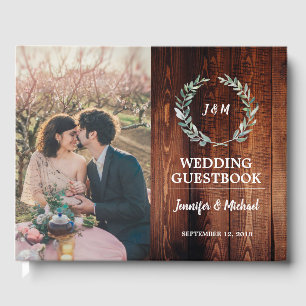 Livre D'or Mariage photo en bois de grange rustique feuille a