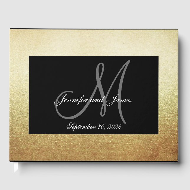 Livre D'or Mariage photo Faux Gold Black Elegant (Recto)