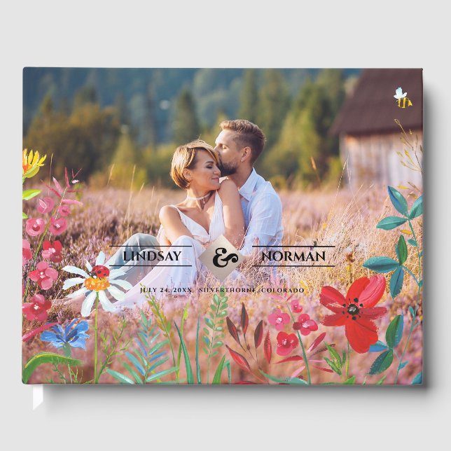 Livre D'or Mariage photo Fleur sauvage aquarelle (Recto)