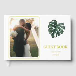 Livre D'or Mariage Photo Green Leaf Monstera Mariage